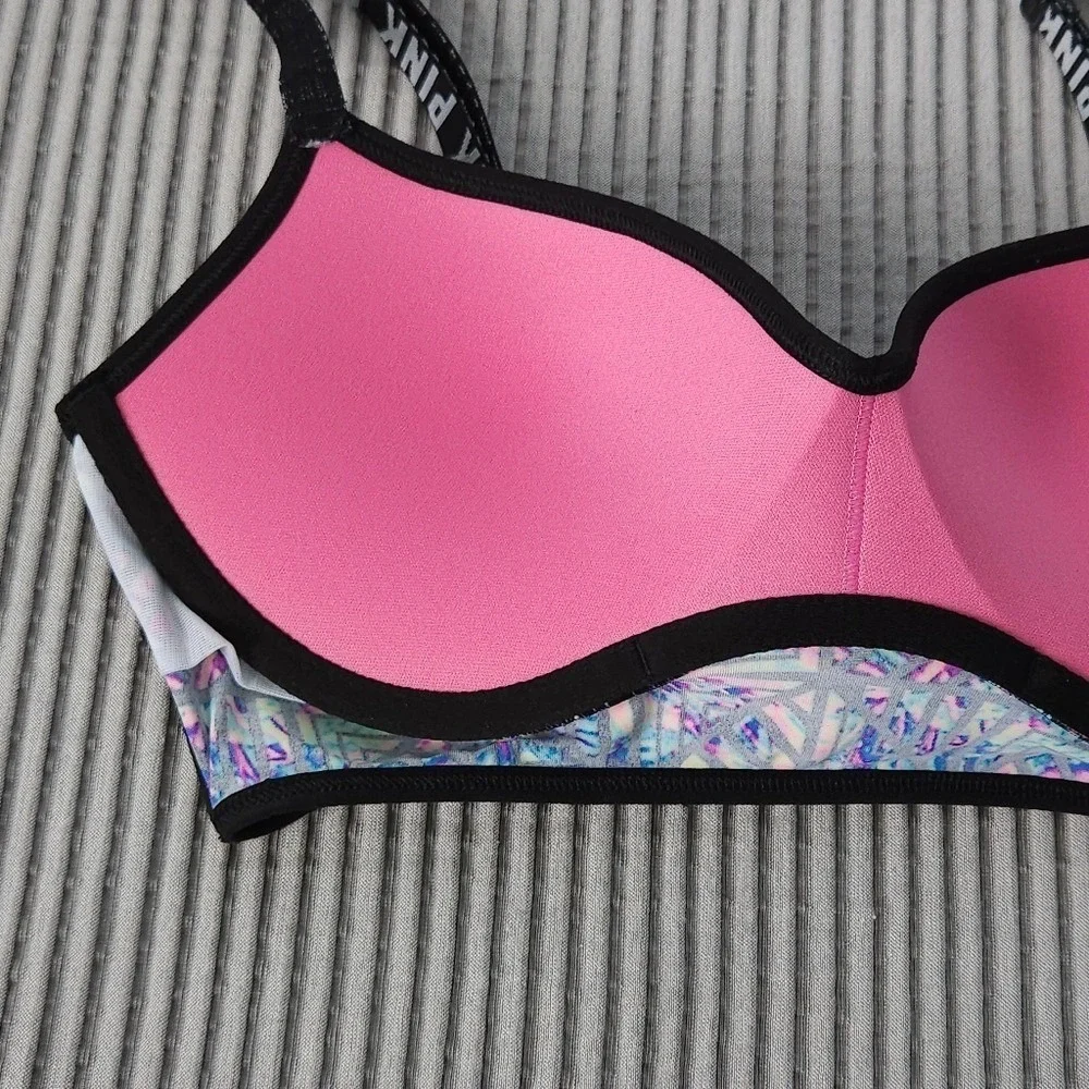 PINK Victoria's Secret Bralette Small Holographic Geometric Print Y2K Retro